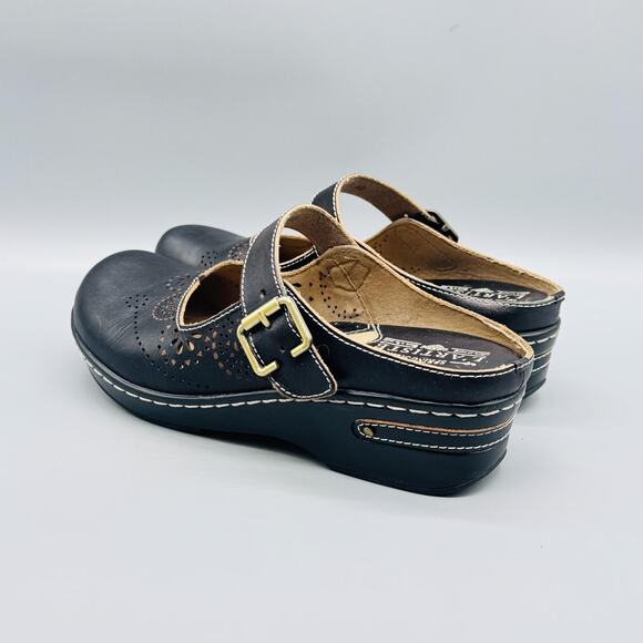 Spring Step L'Artiste Shoes Womens 9 Black Leather Aneria Mary Jane Wedge Clog - Picture 6 of 13